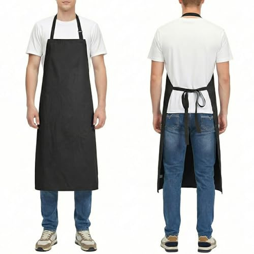 Molaxhome PU Waterproof Apron for Chef Lightweight Work Aprons for Unisex for Dishwashing Black