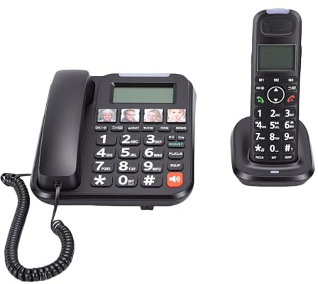 GOWENIC Telefono Cordless con Filo, Telefonico, Funzione Espandibile, Funzione Memoria, Inoltro di Chiamata e Intercomunicante, con Suonerie Multiple (Spina europea)