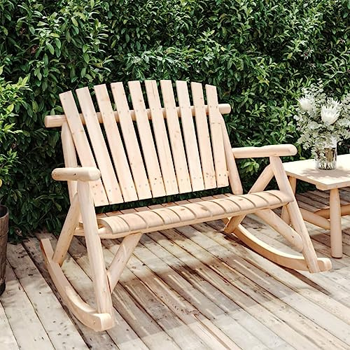 Keeushr Garten-Schaukelbank 2-Sitzer aus Massivholz Fichte 123x96x102 cm, stabile Outdoor-Schaukelbank mit Adirondack-Design für Terrasse und Garten, komfortabler Schaukelstuhl