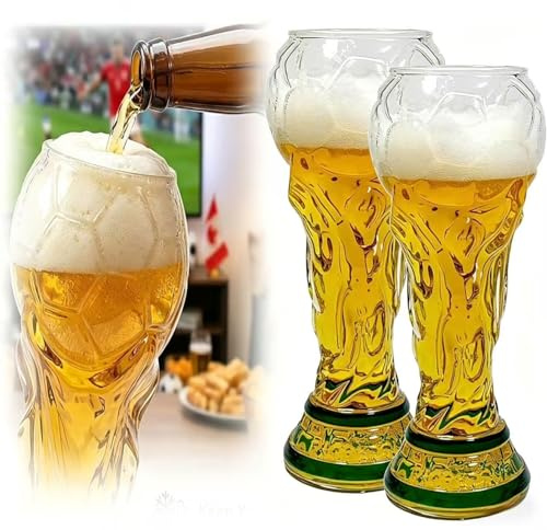2 Pack Football Trophy Style 500ML Beer Glass for 2026 World Cup, Large Beer Mug for 2026 Football Match Day Bar Watch Party & Gift for Father Men Soccer Fans