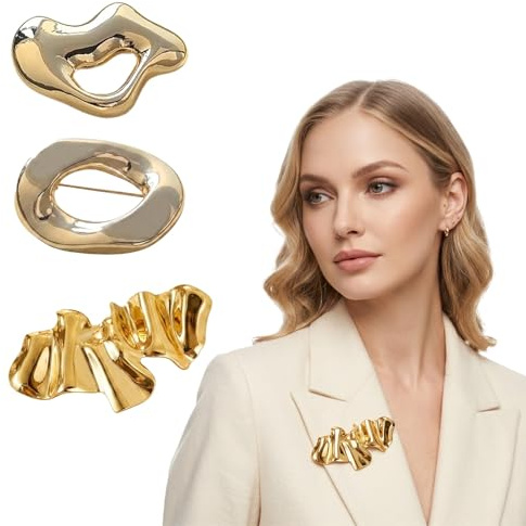 ZUWIJEQ 3 pcs Broches Géométriques en Métal Doré, broche dorée, broche femme vetement decollete, Broche Femme Élégante pour Vêtements, Robes et Mariage,Épingles Décoratives Vintage Accessoires de Mode