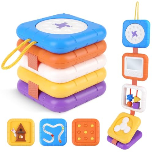 Busy Cube Travel Toys for Toddlers 18M+, 8-in-1 Montessori Activity Cube | Sensory Learning, Linkable Panels, Fine Motor Skills, Portable Design, Ages 18 Months+