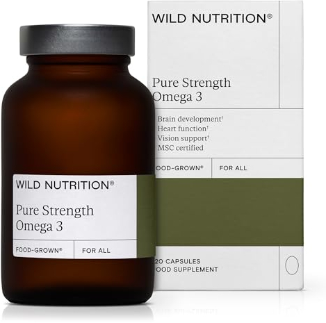 WILD NUTRITION Food-Grown® Pure Strength Omega 3 Supplement | Fish Oil Capsules with 250mg of DHA & EPA | Fish Oil Omega 3 Fatty Acid Supplements | 120 Capsules