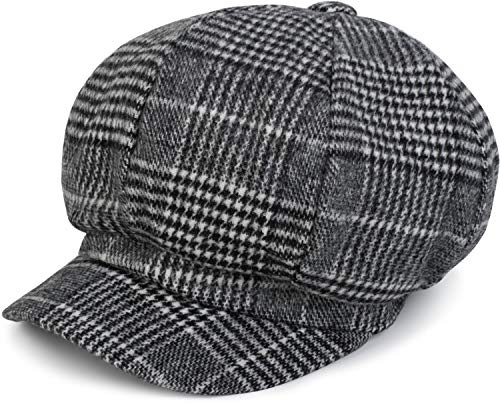 styleBREAKER Damen Bakerboy Schirmmütze mit Glencheck Karo Muster, Ballonmütze, Newsboy Cap, Schiebermütze 04023060, Farbe:Schwarz-Weiß