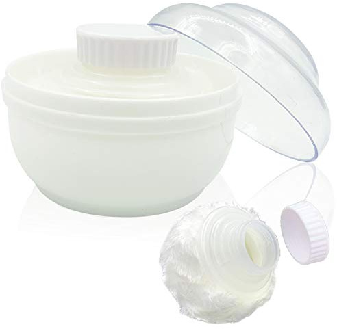 Storage Body Powder Container, Large 3.5 Fluffy Body After-Bath Powder Case, Baby Care Face/Body Villus Powder Puff Box, Makeup Cosmetic Talcum Powder Container with Hand Holder (White)