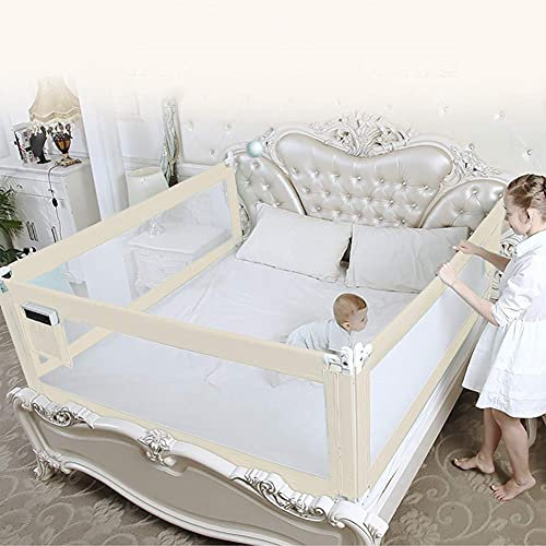 Rausfallschutz Bett, Bettschutzgitter für Kinder Bettgitter 180cm Bett Schutzgitter Baby Bettgitter Kinderbettgitter Sicherheitsschutz Faltbar Kinderbett Einstellbares Kinder Bettgitter Beige