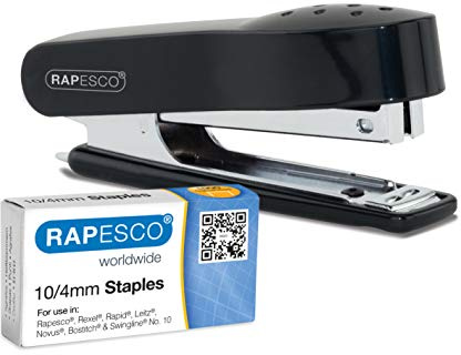 Rapesco 1573 No. 10 Mini Häftapparat med 1000 x 10/4 mm Häftklamrar, Kapacitet på 12 Ark, Svart