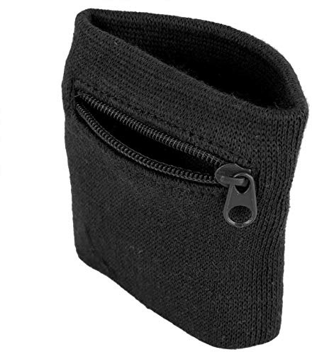 Sport Armband, Schweißband Handgelenk Unisex Sport Armband Brieftasche Münzschlüssel Aufbewahrungsreißverschluss Armband für Gym Running Basketball(Schwarz)
