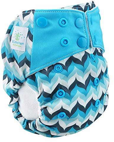 Blümchen All-in-One Bambus OneSize Stoffwindel Druckknöpfe (3,5-15kg) Geometrische Design Wave
