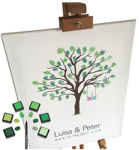 KATINGA Personalisierte Leinwand für Fingerabdrücke - Verschiedene Motive & Größen (Baum, 30x40cm)