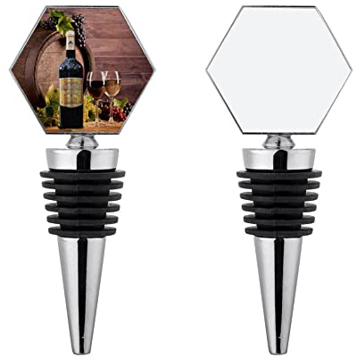 ZUYYON Wine Bottle Stoppers, 2 Pack Sublimation Blank Hexagonal Aluminum Stoppers for Red Wine, DIY Customizable Gift, Bar, Party, Wedding