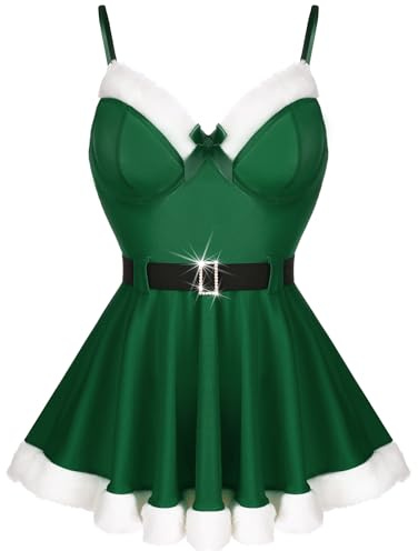 RSLOVE Sexiga julunderkläder för kvinnor jultomten babydoll nattkläder klänning teddy Grön XXXL