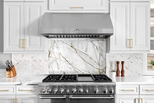 Myphotostation White and Gold Marble Tempered Glass Backsplash 30x35.5'' Abstract Splashback for Kitchen Wall Decor Bathroom Wall Protector Stove Backsplash Panel Tile Glass Splashback Kitchen