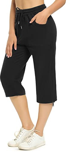 Totatuit Pantalones de Chándal Capri de Mujer Puro Algodón Pantalón