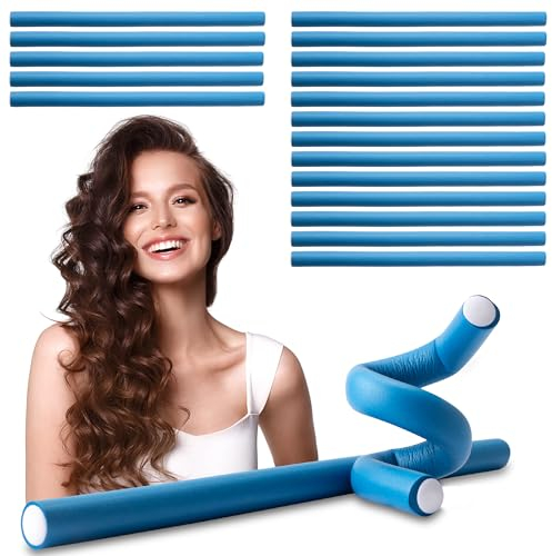 ECENCE Bigodini flessibili, Set di 20 Arricciacapelli Senza Calore per messa in piega Ø 14 mm x 240 mm lunghezza Blu per capelli corti e lunghi