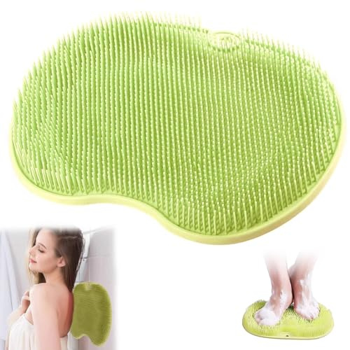 Tapis de Bain en Silicone, Brosse Pieds Douche, Épurateur de Pieds et de Dos de Douche, Nettoyeur de Dos avec Ventouse, Nettoie, exfoliant, masse votre dos, Masse vos Pieds Sans se Pencher(Vert)