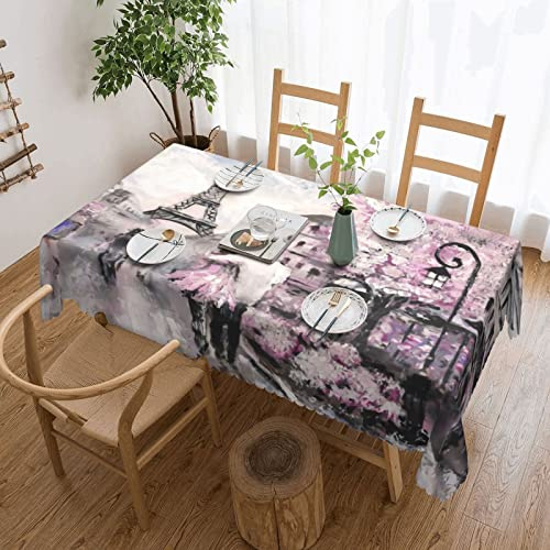 Rechteckige Tischdecke Malerei Frankreich Paris Eiffelturm Romantische Liebhaber Rosa Blume Wachstuch Wetterfeste Wachstischdecke Abwaschbar Wachstuchtischdecke Für Picknick Garten,137X183cm