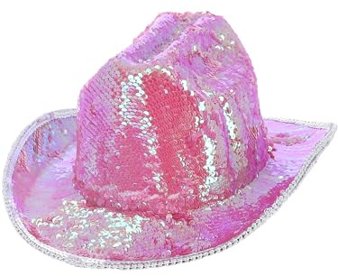 Smiffys Fever-Deluxe-Pailletten-Cowgirl-Hut, schillerndes Pink Halloween