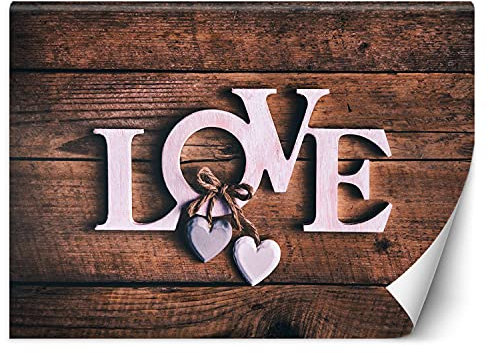 Feeby Papier peint de luxe Shabby Chic Rustique 300x210 cm XXL Moderne Décoration Murale Muraux Tapisserie Salon Chambre à coucher Bureau Couloir Hôtel Spa Design Inscription Love Bois marron