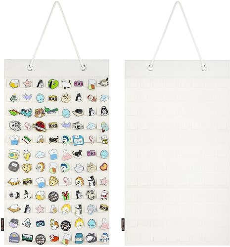 PACMAXI Hanging Brooch Organizer, Pin Storage Case, Brooch Collection Storage Holder, Holds Up To 96 Brooches (Not Included Any Accessories), S, 96 Seats Ivory