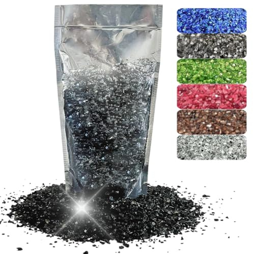 Oniro Art 400g – 800g Mirrored 1-4mm Crushed Glass Chips Reflective Granules Gravel Chunks Broken Stones Vase Filler Garden Plants Resin Irregular (Black, 400g)