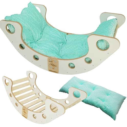 Skyline Kletterbogen mit Kissen Baby Kleinkind Kinder ab 1 Jahr Indoor Klettern Montessori Klettergerüst Holz Wippe Balancewippe Kletterdreieck Kletterwippe Holzwippe Kletterling Holzbogen L Minze