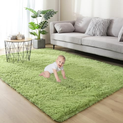Gsogcax Fluffy Rugs Living Room 120×160cm with 8pcs Anti-slip Stickers | Living Room Rug, Non-slip Carpet, Washable Bedroom Rug, Shaggy Area Rug for Kids Bedroom, Nursery Rug, Soft Bedside Rug