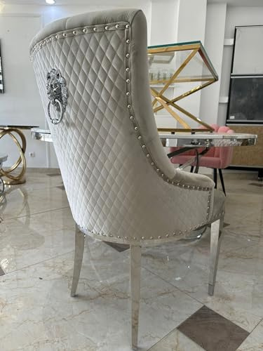 Bador Decoration Chesterfield Stuhl Barock Samt Beige Silbr Edelstahl Esszimmerstühle Polsterstuh