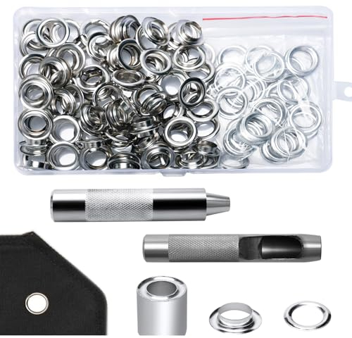Ösen Werkzeug Kit, 120 Sets Ösen Scheiben 12mm, Ösen Set mit 3 Werkzeuge Ösenzange für Planen Metallösen für Stoff Leder Taschen
