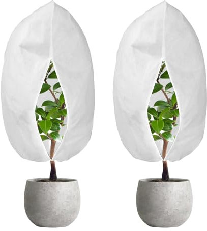 Winterschutz für Pflanzen, 100 x 120 cm Pflanzenschutz winter draußen Frostschutz Für Kübelpflanzen, mit Reißverschluss Zugband Für Palmen, Olivenbaum, Wiederverwendbar Wintervlies 2 Stück,70g/m²