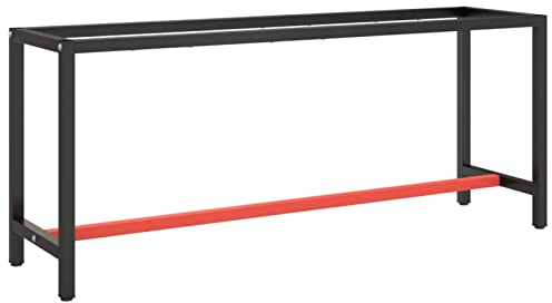 GuyAna Werkbankgestell Mattschwarz und Mattrot 190x50x79 cm Metall Werkbank Werkstatt Werkbank Gestell Werkbank