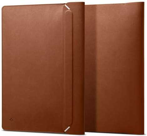 Spigen Laptop Sleeve Valentinus 15 15.6 16 Inch, Compatible with MacBook Pro, Built in Magnetic Flap, Leather Laptop Case, Laptop Pouch Bag - ClassicBrown
