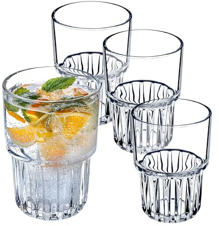 KADAX Longdrinkgläser, Cocktailgläser, Getränkegläser, Trinkgläser, moderne Wassergläser, geriffelte Gläser für Drinks, Universalgläser (Set 4x320 ml)