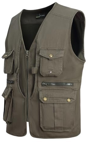 MeiLayM Herren Outdoor Weste Anglerweste mit Vielen Taschen Freizeit Jagd Herrenwesten Sommer Camping Multifunktionsweste Schnelltrocknend Ärmellos Jacke Fotografie Hundesport Weste Armeegrün,3XL