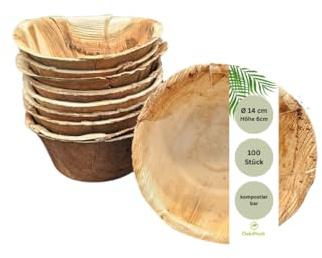DeinPack 100 Palmblatt Schüssel rund 500ml Ø14cm | Bio Einweggeschirr | biologisch abbaubar | Partygeschirr | Einmalgeschirr | Wegwerfgeschirr | Snackschüssel | Salatschale kompostierbar | Salatbowle