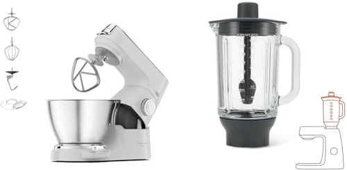 Kenwood Titanium Chef Baker KVC65.001WH, Küchenmaschine & ThermoResist Glas-Mixaufsatz KAH359GL