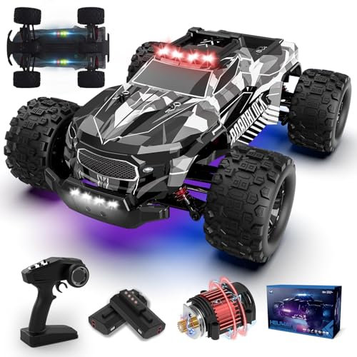 Ferngesteuertes Auto, 1/14 RC Auto mit 7 Farben Lichtern, 40KM/H Monstertruck Rc Truck, 2.4GHz Rc Auto Offroad mit Zwei Batterien, 4WD Wasserdichter RTR All Terrain, Rc Buggy für Kinder Erwachsene