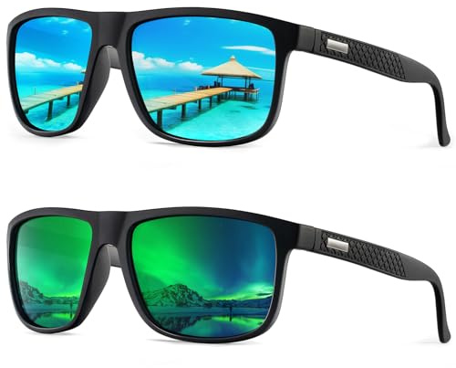 HENGOSEN Lot de 2 paires de lunettes de soleil polarisées pour homme avec protection UV