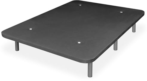 Homey - Base Tapizada 3D Reforzada, Gran Estabilidad con 5 Barras Transversales y 6 Patas metálicas roscadas de 27cm, 135 x 190, Gris Oscuro