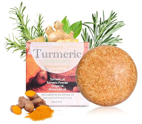 Shefave Kurkuma Shampoo Bar, Turmeric Haarwuchs Soap Anti Haarausfall Kurkuma Shampoo-Seife mit Ingweröl Rosmarin Haaröl, Anti Schuppen Frauen & Männer Anti Juckreiz