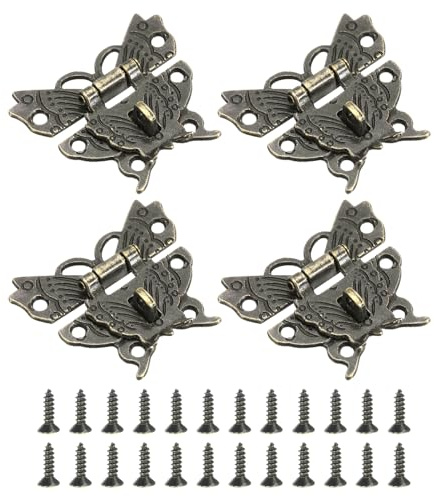 QUARKZMAN 4 Stück Antike Verschlüsse Schmetterling, Retro Schnappverschluss mit Schrauben Vintage Haspelschloss Schnalle für Holzkisten Truhen Koffer Schrankhaspel Schmuckschatulle