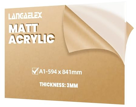 Langaelex Plaque Acrylique Givré Transparent 3 mm, Feuille Plastique Mat A1 (594 x 841 mm) pour Découpe Laser, Panneau de Bienvenue de Mariage, Remplacement de Verre