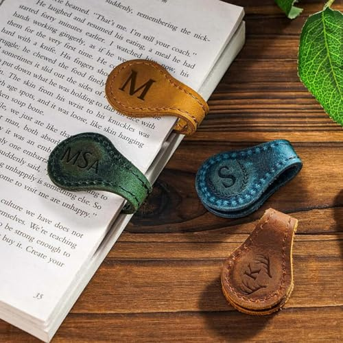 Gufacai Individuelle magnetische Leder-Lesezeichen, personalisiert mit Namen, Initiale, Geschenke für Frauen, Männer, Lehrer, Buchliebhaber, Familie, Freunde