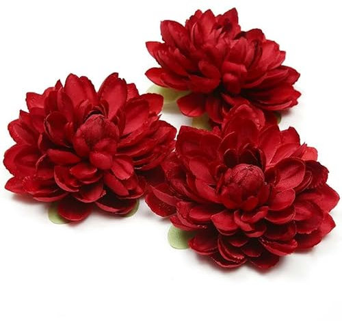 ZEYRU Bulk10cm große künstliche Blume Seide Dahlie Chrysantheme Blüte für Hochzeit Home Decor DIY Blumenwand Blumenzubehör-Rot-2St