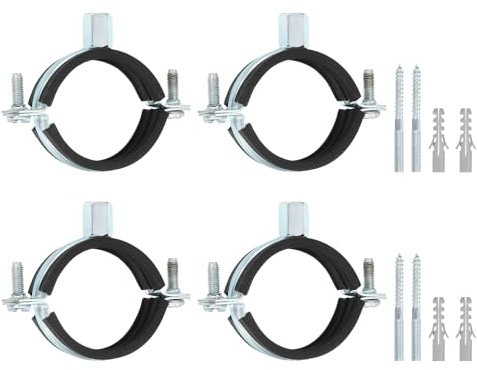 Sourcing Map 4 Pcs Adjustable Bracket Clamp, 2(50mm) Wall Ceiling Mount Split Ring Pipe Hanger Galvanized Iron Strap Support with Screw & Expansion Tube