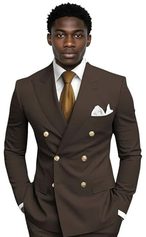 KSWYCT Coffee Mens Suit for Wedding 2 Piece Slim Fit Double Breasted Suits for Men Coffee Tuxedo Suits for Mens Dinner Party Homecoming