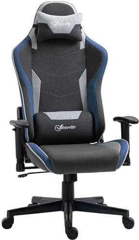 Vinsetto Sedia da Gaming Ergonomica, Poggiatesta e Altezza Regolabile, Blu | Braccioli, Poltrona Gaming Ufficio Reclinabile, Tessuto Effetto Lino, Funzione Dondolo, Supporto Lombare