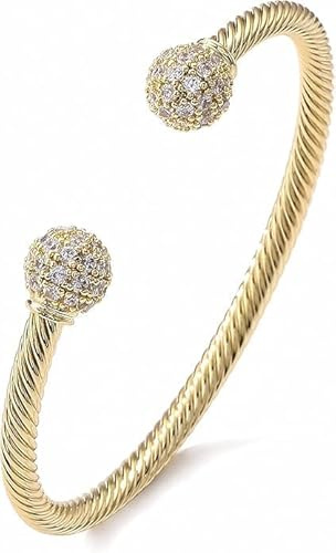 THE BLING KING 4mm Gold Crystal Ball Torque Bangle – 17g, Adjustable 6–8 Inch – PVD Gold Plated