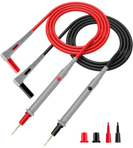 KAIWEETS Silikon-Messleitungen Multimeter-Sonden 48-Zoll-Silikonkabel Vergoldete Spitzen CAT III 1000V & CAT IV 600V 20A Kompatibel mit Digitalmultimetern & Zangenmessgeräten - KET20 | Vergoldete Sonden, 121,9 cm flexible Kabel, 20 A Bewertung, isoliertes Design, 4 mm Bananenstecker, Automobildiagnose