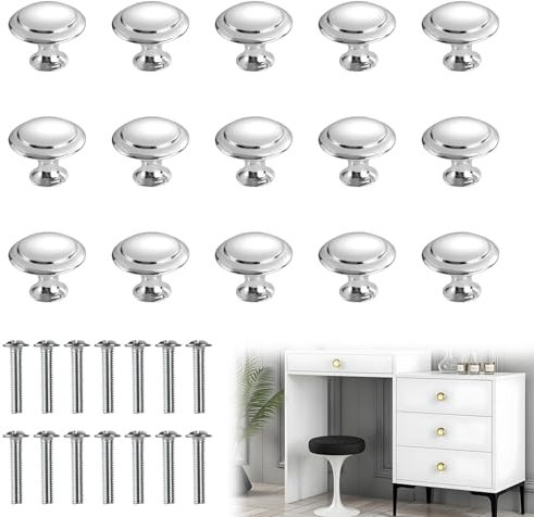 GGUFAY 10 Piezas Perillas de Gabinete Redondas, Tiradores Cajones, Tiradores Armarios, Pomos Armario de Un Solo Agujero, Aluminio Pomos y Tiradores (Plata)